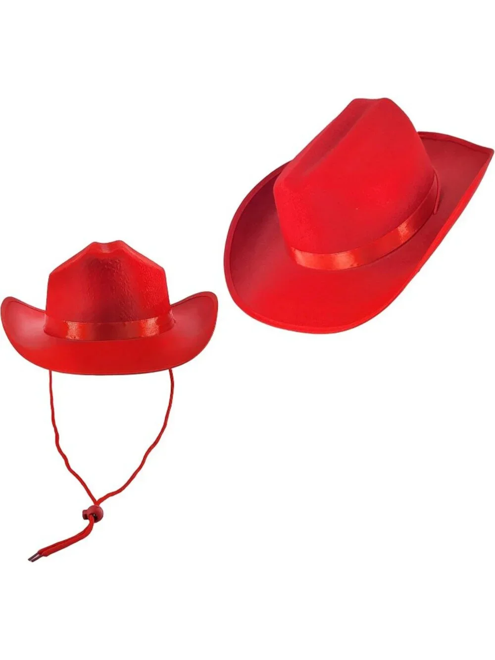Kids Red Fabric Felt Costume Strap Western Cowboy Hat 22 Circumference